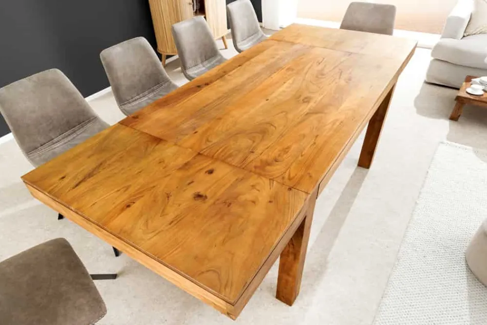 Riess-Ambiente Mehr...|Massivholzesstische > Massiver Holz Esstisch PURE 120-200cm natur honey finish Akazie mit Ansteckplatten