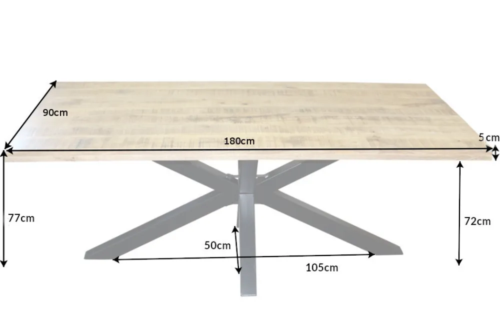 Riess-Ambiente Mehr...|Massivholzesstische > Massiver Industrial Esstisch GALAXIE 180cm Mangoholz sternenförmiges Gestell