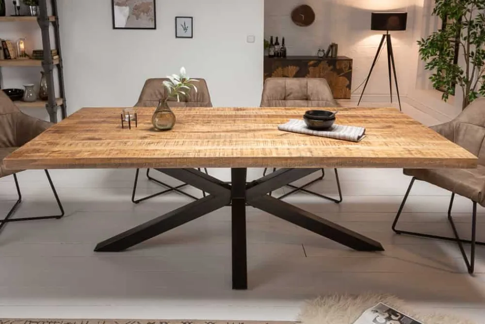 Riess-Ambiente Mehr...|Massivholzesstische > Massiver Industrial Esstisch GALAXIE 240cm natur Mangoholz schwarz Sterngestell