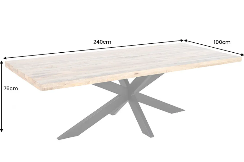 Riess-Ambiente Mehr...|Massivholzesstische > Massiver Industrial Esstisch GALAXIE 240cm natur Mangoholz schwarz Sterngestell