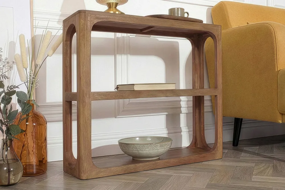 Riess-Ambiente Mehr...|Massivholztische > Massiver Konsolentisch ELEMENTS 90cm braun honey finish Mangoholz Regal