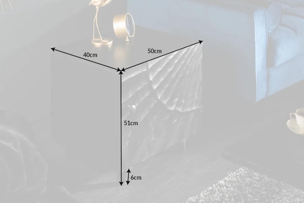 Riess-Ambiente Mehr...|Massivholztische > Massiver Nachttisch SCORPION 50cm schwarz Mangoholz Beistelltisch mit 3D Schnitzereien