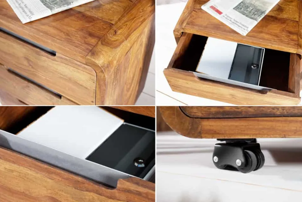 Riess-Ambiente Mehr...|Mehr... > Massiver Rollcontainer CUBUS 60cm braun Sheeshamholz stone finish drei Schubladen
