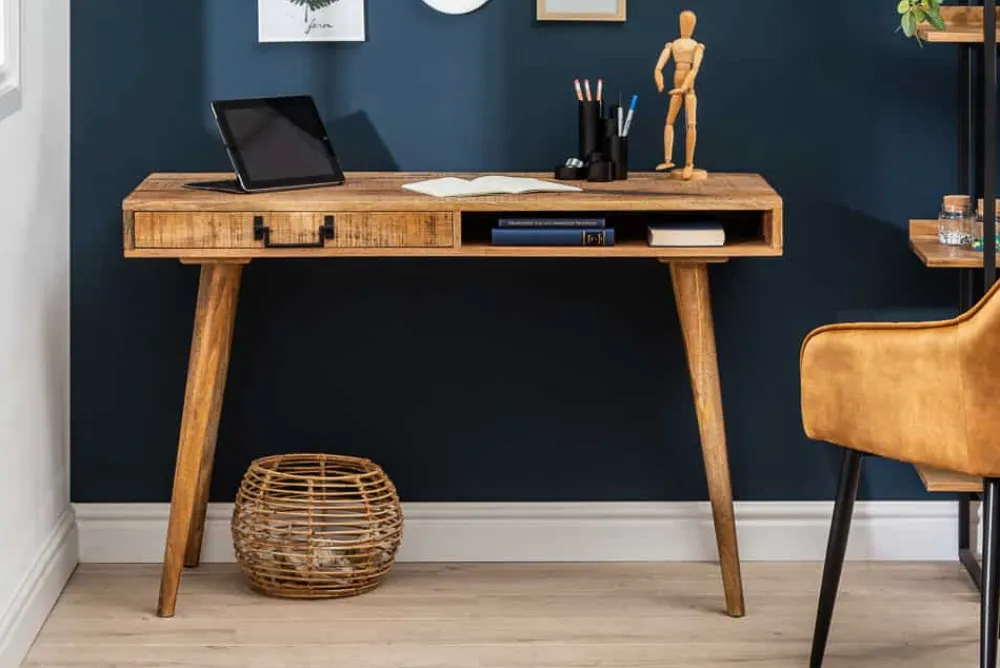 Riess-Ambiente Mehr...|Massivholztische > Massiver Schreibtisch RETRO 120cm Mangoholz Bürotisch mit Schublade