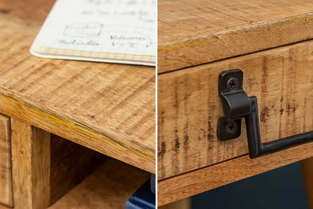 Riess-Ambiente Mehr...|Massivholztische > Massiver Schreibtisch RETRO 120cm Mangoholz Bürotisch mit Schublade