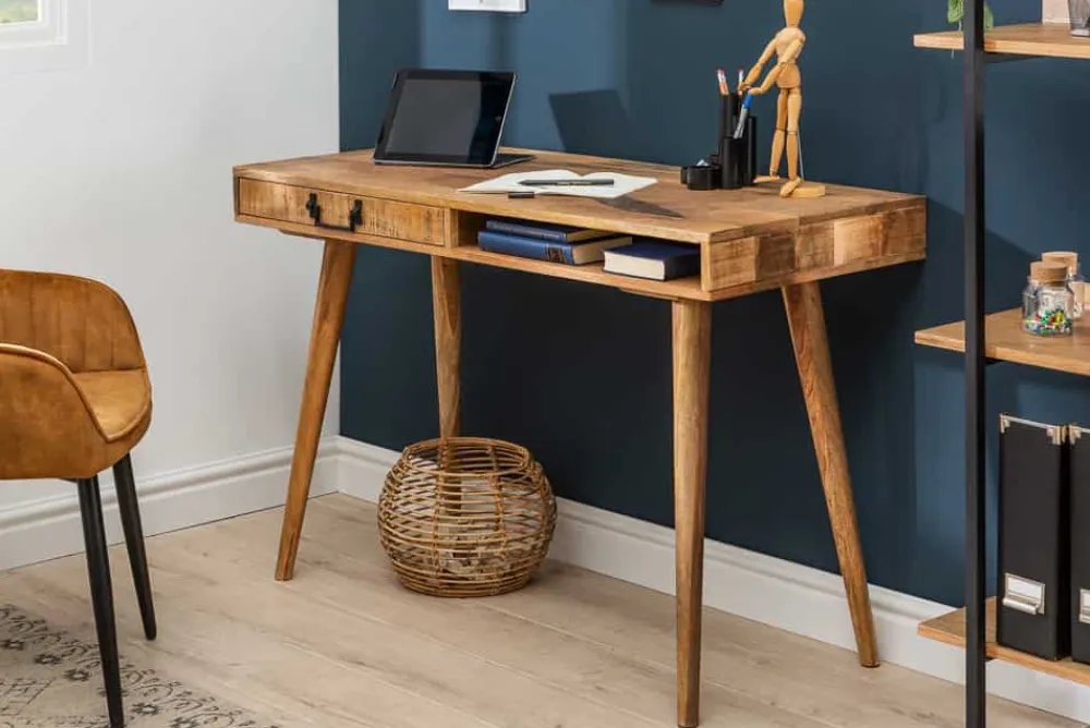 Riess-Ambiente Mehr...|Massivholztische > Massiver Schreibtisch RETRO 120cm Mangoholz Bürotisch mit Schublade