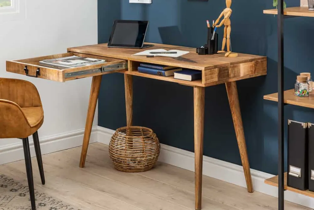 Riess-Ambiente Mehr...|Massivholztische > Massiver Schreibtisch RETRO 120cm Mangoholz Bürotisch mit Schublade