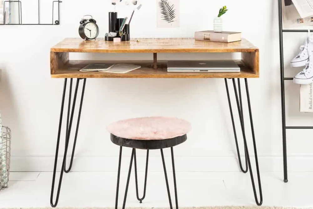 Riess-Ambiente Mehr...|Massivholztische > Massiver Schreibtisch SCORPION 100cm natur Mangoholz Hairpin Legs