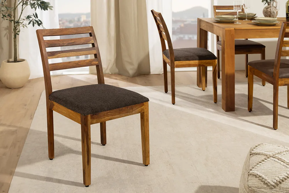 Riess-Ambiente Mehr...|Mehr... > Massiver Stuhl MAKASSAR braun stone finish Sheeshamholz graubraun Strukturstoff