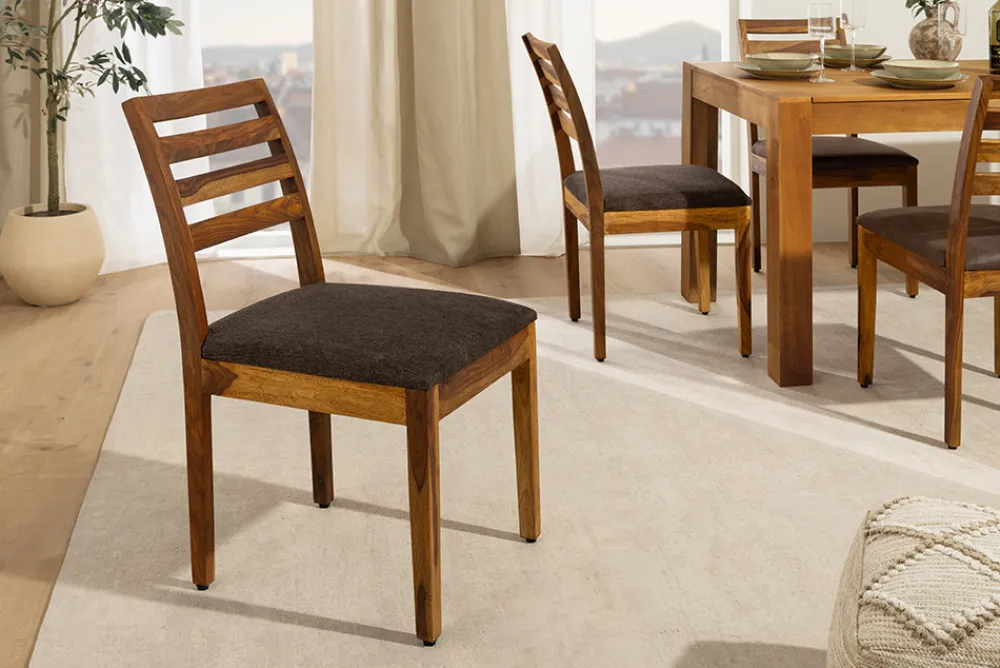 Riess-Ambiente Mehr...|Mehr... > Massiver Stuhl MAKASSAR braun stone finish Sheeshamholz graubraun Strukturstoff