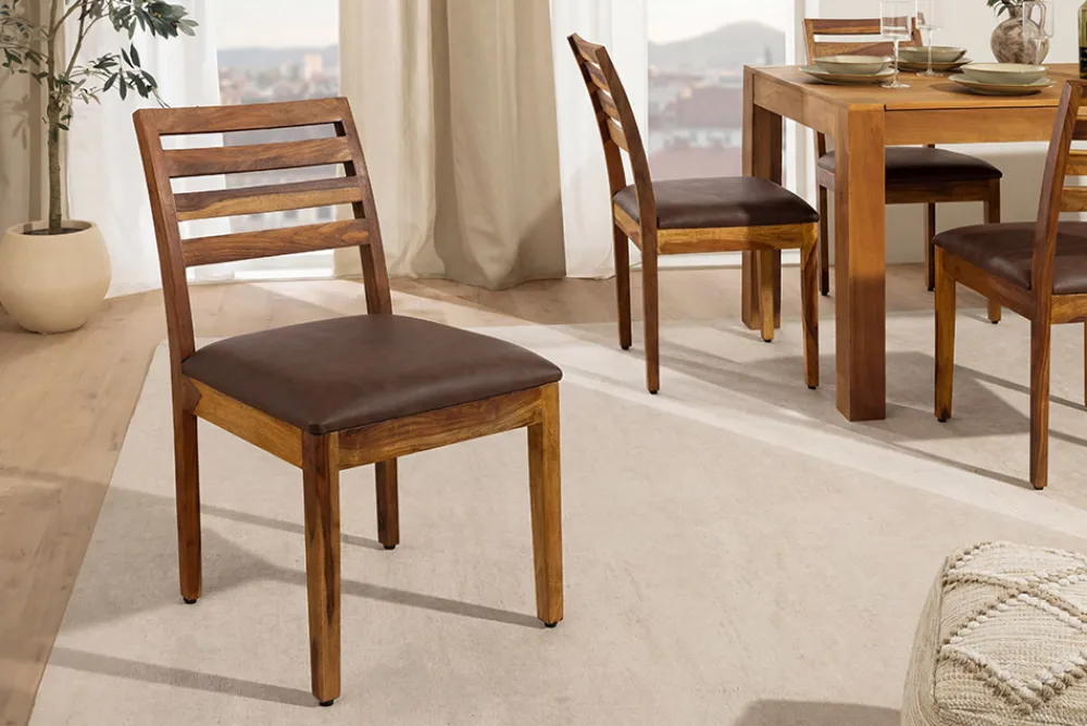 Riess-Ambiente Mehr...|Massivholzstühle > Massiver Stuhl MAKASSAR braun stone finish Sheeshamholz braun Microfaserstoff