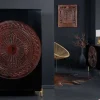 Riess-Ambiente Mehr...|Massivholzschränke > Massiver XXL Barschrank MANDALA 140cm Mangoholz schwarz gold Metallgestell Schnitzerei