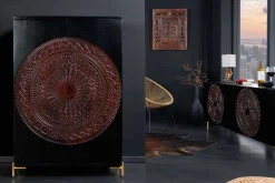 Riess-Ambiente Mehr...|Massivholzschränke > Massiver XXL Barschrank MANDALA 140cm Mangoholz schwarz gold Metallgestell Schnitzerei