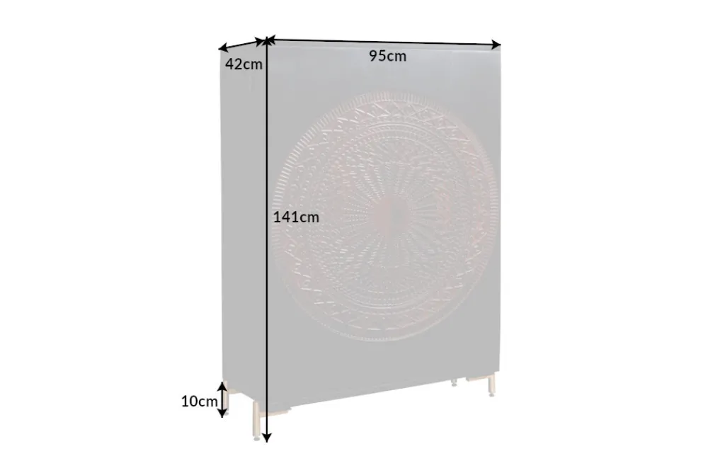 Riess-Ambiente Mehr...|Massivholzschränke > Massiver XXL Barschrank MANDALA 140cm Mangoholz schwarz gold Metallgestell Schnitzerei