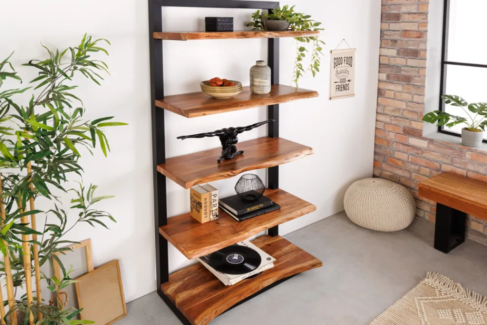 Riess-Ambiente Mehr...|Industrial Loft > Massives Bücherregal MAMMUT 180cm Akazie schwarz fünf Regalböden
