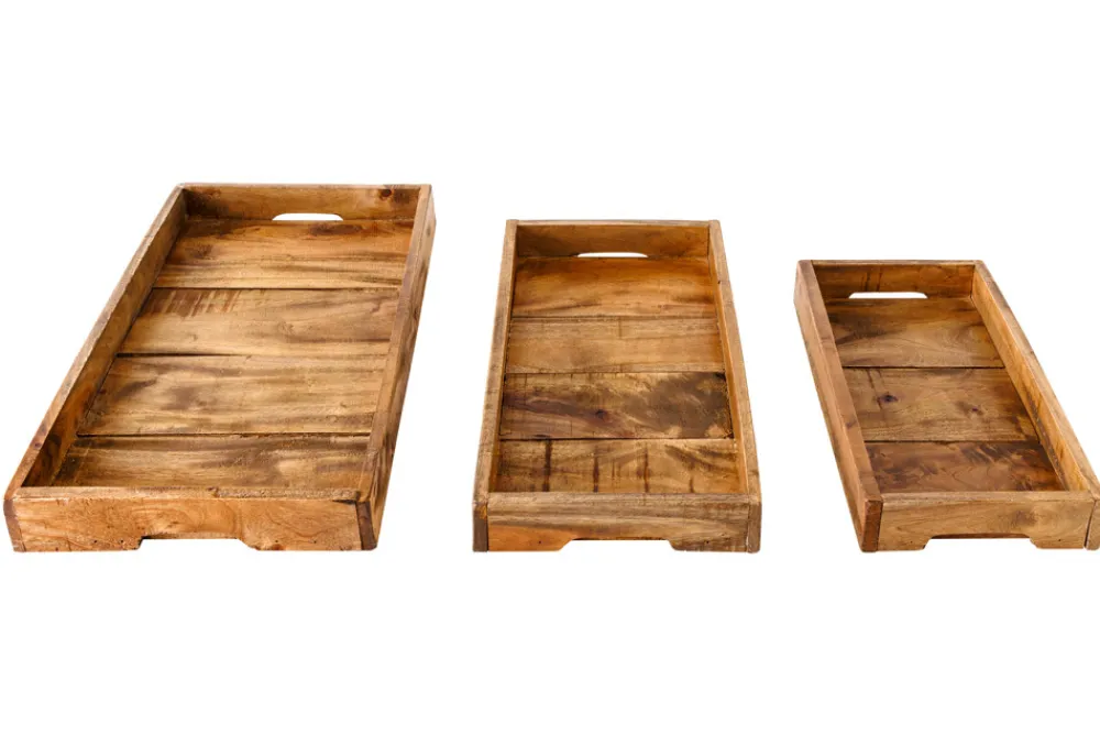 Riess-Ambiente Mehr...|Wohnaccessoires > Massives 3er Set Tablett HEMINGWAY 45cm recyceltes Mahagoniholz handmade Servierbrett
