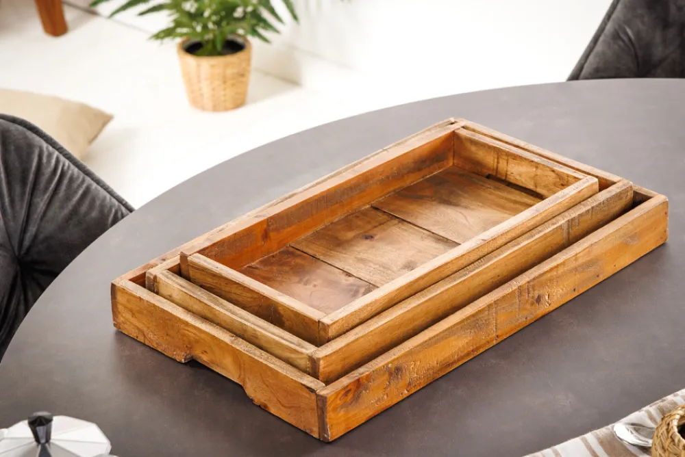 Riess-Ambiente Mehr...|Wohnaccessoires > Massives 3er Set Tablett HEMINGWAY 45cm recyceltes Mahagoniholz handmade Servierbrett