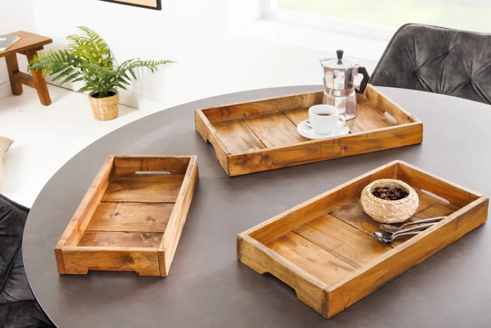 Riess-Ambiente Mehr...|Wohnaccessoires > Massives 3er Set Tablett HEMINGWAY 45cm recyceltes Mahagoniholz handmade Servierbrett