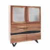 Riess-Ambiente Highboards|Industrial Loft > Massives Highboard AMAZONAS 140cm Akazie Metall Vitrine Baumkante