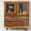 Riess-Ambiente Highboards|Industrial Loft > Massives Highboard AMAZONAS 140cm braun Sheeshamholz Vitrine mit Baumkante