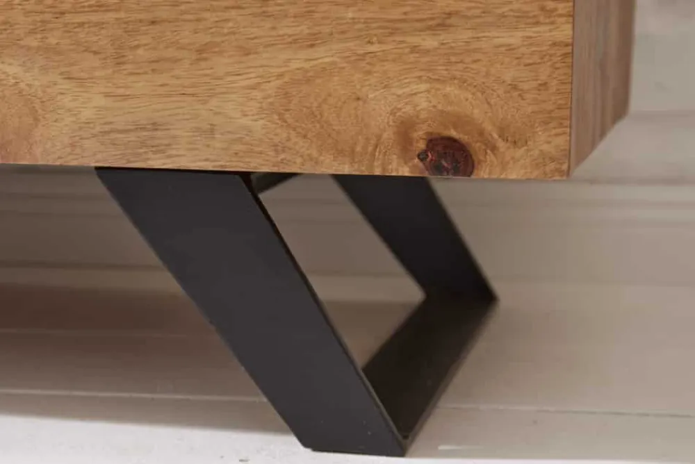 Riess-Ambiente Highboards|Industrial Loft > Massives Highboard AMAZONAS 140cm braun Sheeshamholz Vitrine mit Baumkante