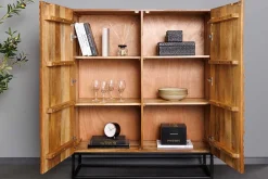 Riess-Ambiente Mehr...|Massivholzschränke > Massives Highboard ART 120cm braun Mangoholz 3D-Design schwarz Metall