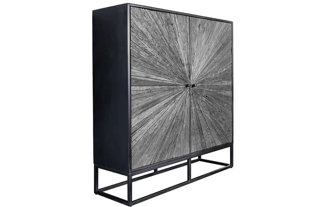 Riess-Ambiente Mehr...|Massivholzschränke > Massives Highboard BARRACUDA 120cm grau Mangoholz mit Teakholz-Front schwarz Metall