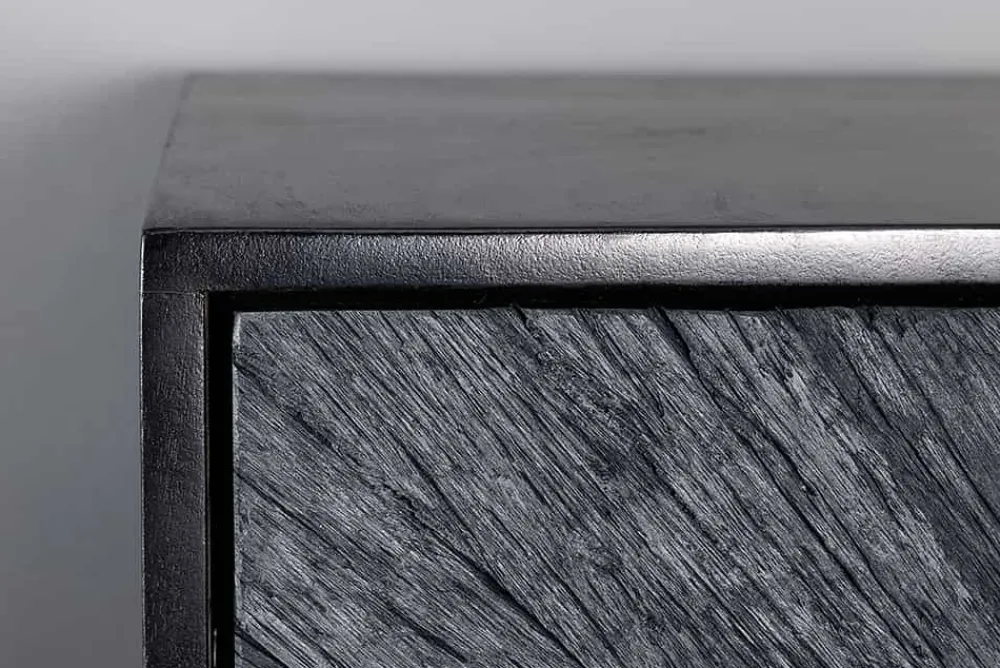 Riess-Ambiente Mehr...|Massivholzschränke > Massives Highboard BARRACUDA 120cm grau Mangoholz mit Teakholz-Front schwarz Metall
