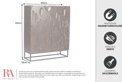 Riess-Ambiente Mehr...|Massivholzschränke > Massives Highboard DUNE 120cm walnuss-braun Akazienholz 3D-Design schwarz Metall