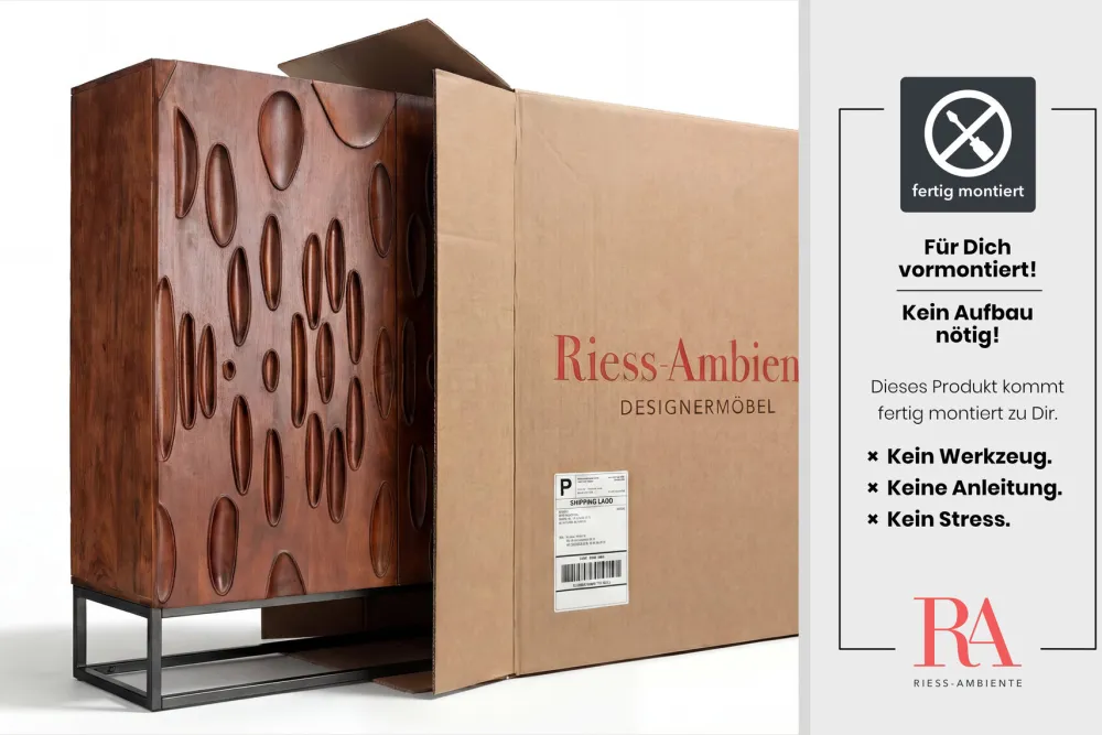 Riess-Ambiente Mehr...|Massivholzschränke > Massives Highboard DUNE 120cm walnuss-braun Akazienholz 3D-Design schwarz Metall