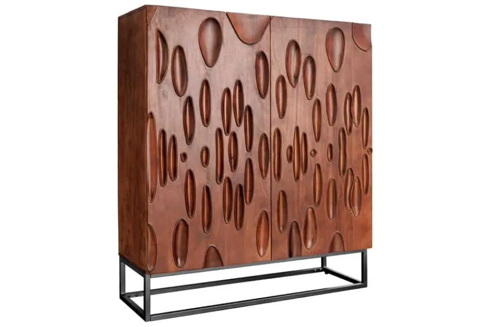 Riess-Ambiente Mehr...|Massivholzschränke > Massives Highboard DUNE 120cm walnuss-braun Akazienholz 3D-Design schwarz Metall