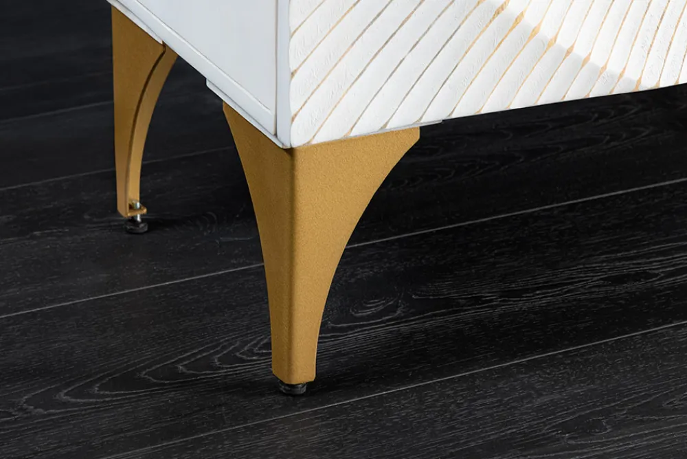 Riess-Ambiente Mehr...|Massivholzschränke > Massives Highboard GOLDEN SUNSET 120cm weiß gold Mangoholz mit 3D Schnitzereien