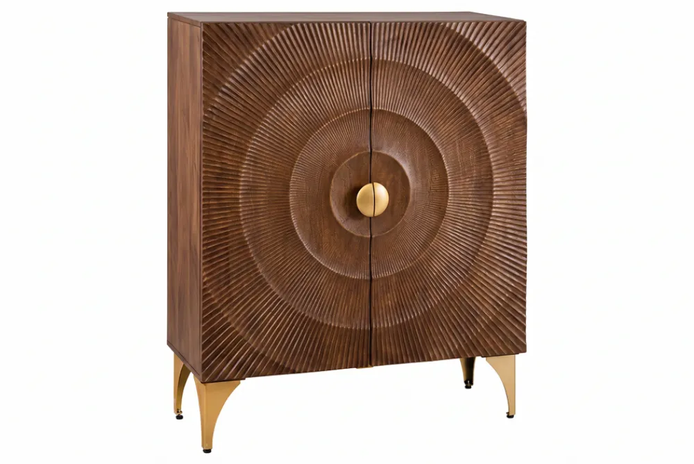 Riess-Ambiente Goldene Möbel|Highboards > Massives Highboard GOLDEN SUNSET 120cm braun gold Mangoholz mit 3D Schnitzereien