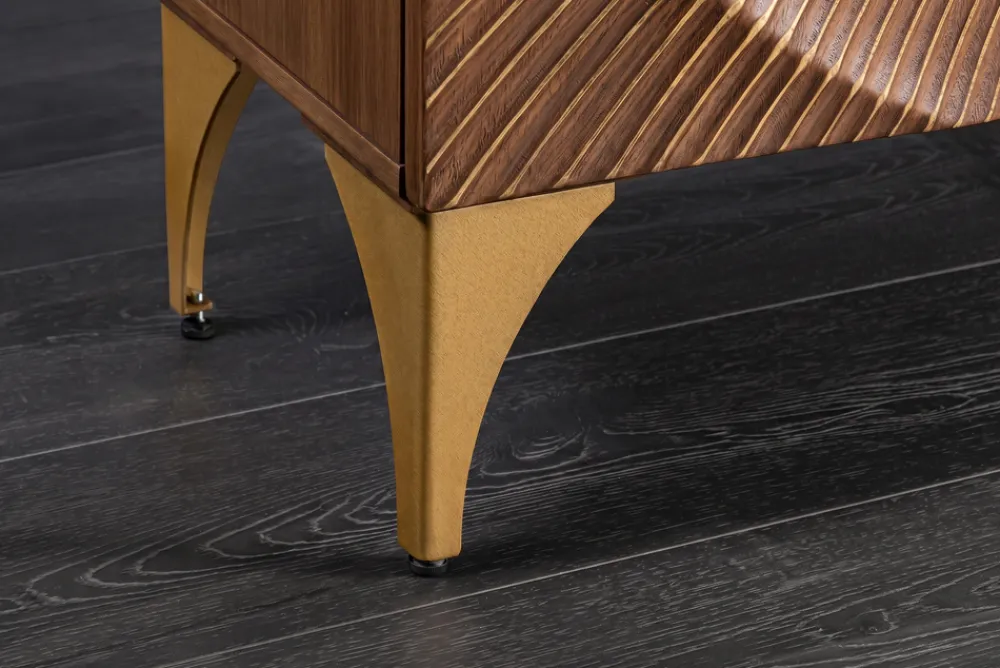 Riess-Ambiente Goldene Möbel|Highboards > Massives Highboard GOLDEN SUNSET 120cm braun gold Mangoholz mit 3D Schnitzereien