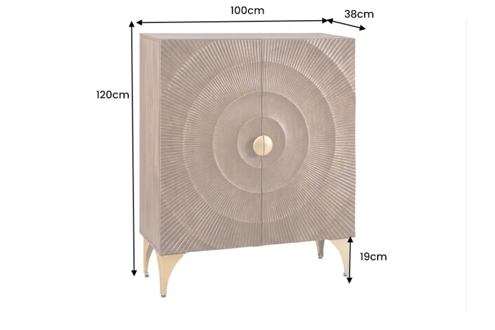 Riess-Ambiente Goldene Möbel|Highboards > Massives Highboard GOLDEN SUNSET 120cm braun gold Mangoholz mit 3D Schnitzereien