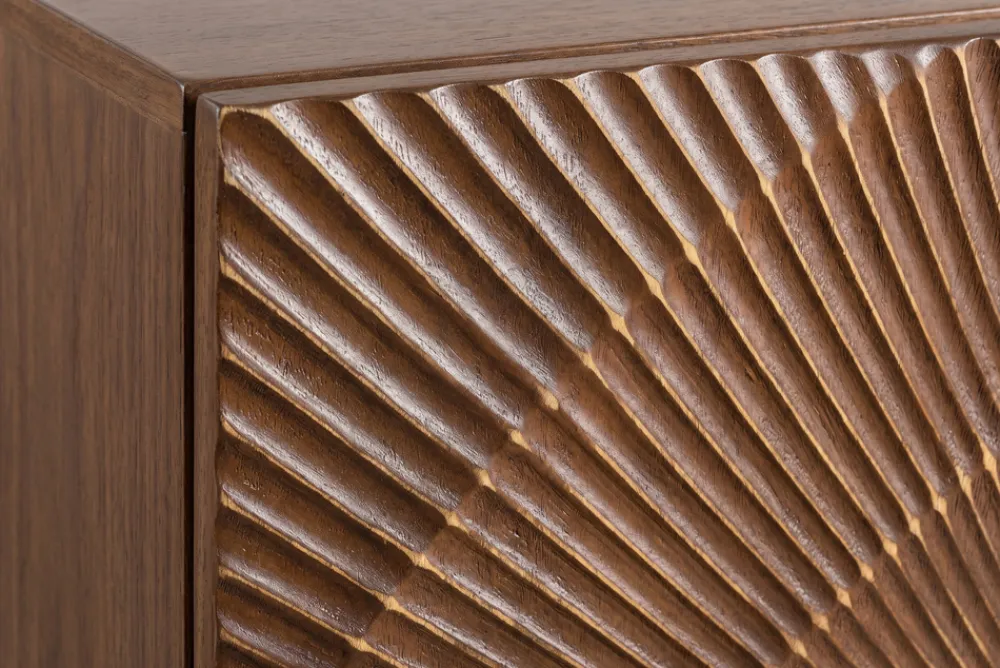 Riess-Ambiente Goldene Möbel|Highboards > Massives Highboard GOLDEN SUNSET 120cm braun gold Mangoholz mit 3D Schnitzereien