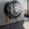 Riess-Ambiente Mehr...|Massivholzschränke > Massives Highboard LION 140cm schwarz gold Mangoholz 3D Schnitzereien Kunstwerk