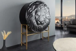 Riess-Ambiente Mehr...|Massivholzschränke > Massives Highboard LION 140cm schwarz gold Mangoholz 3D Schnitzereien Kunstwerk