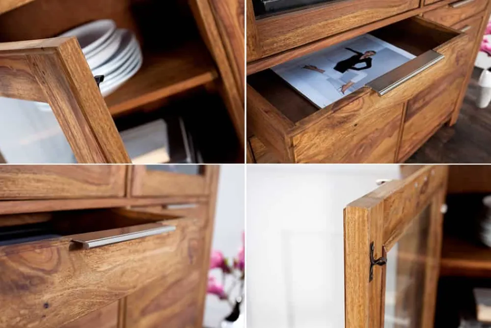 Riess-Ambiente Mehr...|Vitrinen > Massives Highboard PURE 140cm braun Sheesham stone finish Vitrine Palisander