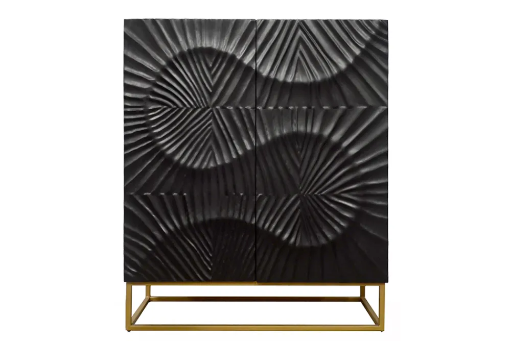 Riess-Ambiente Mehr...|Goldene Möbel > Massives Highboard SCORPION 120cm schwarz Mangoholz aufwendige 3D Schnitzereien