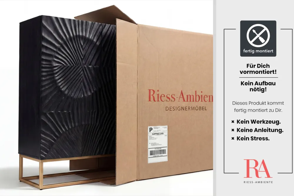 Riess-Ambiente Mehr...|Goldene Möbel > Massives Highboard SCORPION 120cm schwarz Mangoholz aufwendige 3D Schnitzereien