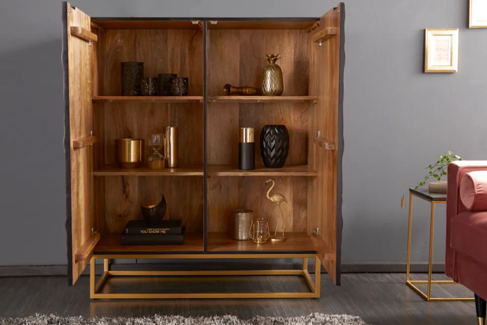 Riess-Ambiente Mehr...|Goldene Möbel > Massives Highboard SCORPION 120cm schwarz Mangoholz aufwendige 3D Schnitzereien