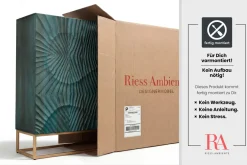 Riess-Ambiente Mehr...|Massivholzschränke > Massives Highboard SCORPION 120cm türkis Mangoholz mit 3D Schnitzereien gold Metall