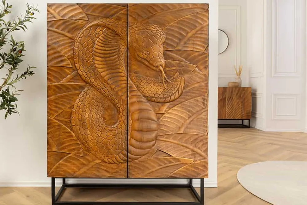 Riess-Ambiente Mehr...|Massivholzschränke > Massives Highboard SNAKE 120cm braun schwarz Mangoholz Schlangen-Design mit aufwendigen 3D Schnitzereien