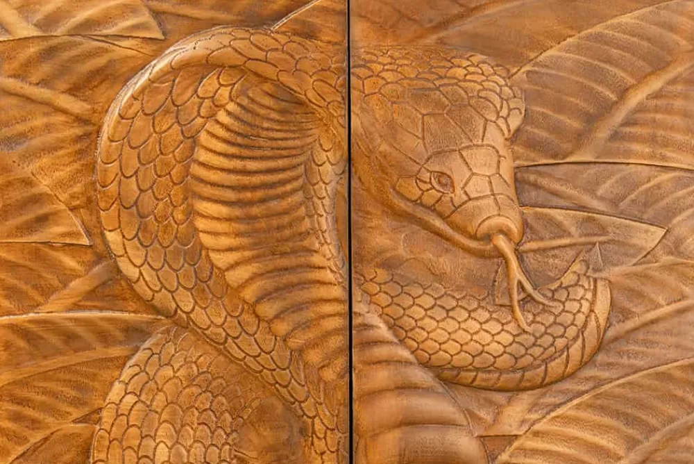 Riess-Ambiente Mehr...|Massivholzschränke > Massives Highboard SNAKE 120cm braun schwarz Mangoholz Schlangen-Design mit aufwendigen 3D Schnitzereien