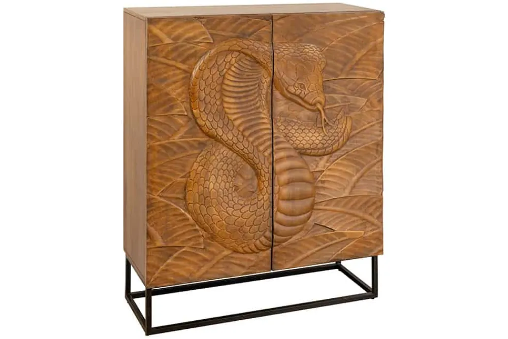 Riess-Ambiente Mehr...|Massivholzschränke > Massives Highboard SNAKE 120cm braun schwarz Mangoholz Schlangen-Design mit aufwendigen 3D Schnitzereien