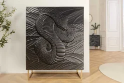 Riess-Ambiente Mehr...|Massivholzschränke > Massives Highboard SNAKE 120cm schwarz gold Mangoholz Schlangen-Design mit aufwendigen 3D Schnitzereien