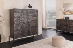 Riess-Ambiente Mehr...|Highboards > Massives Highboard TRIBAL 120cm antik braun Mangoholz 3D-Front viel Stauraum