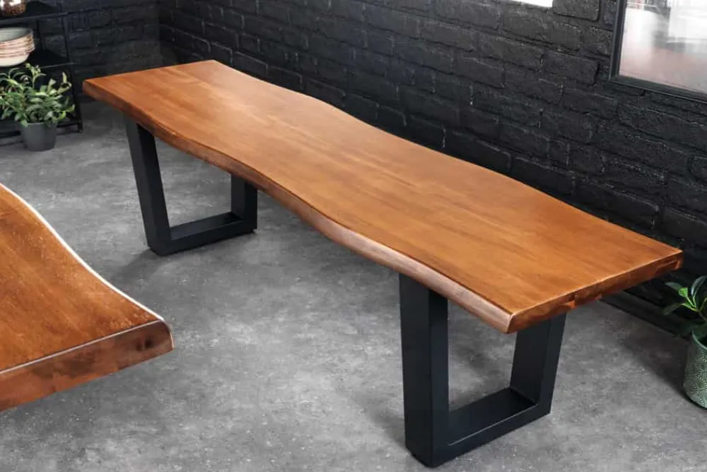 Riess-Ambiente Industrial Loft|Sitzbänke > Massive Sitzbank GENESIS 160cm braun Akazienholz schwarz Metallgestell Baumkante