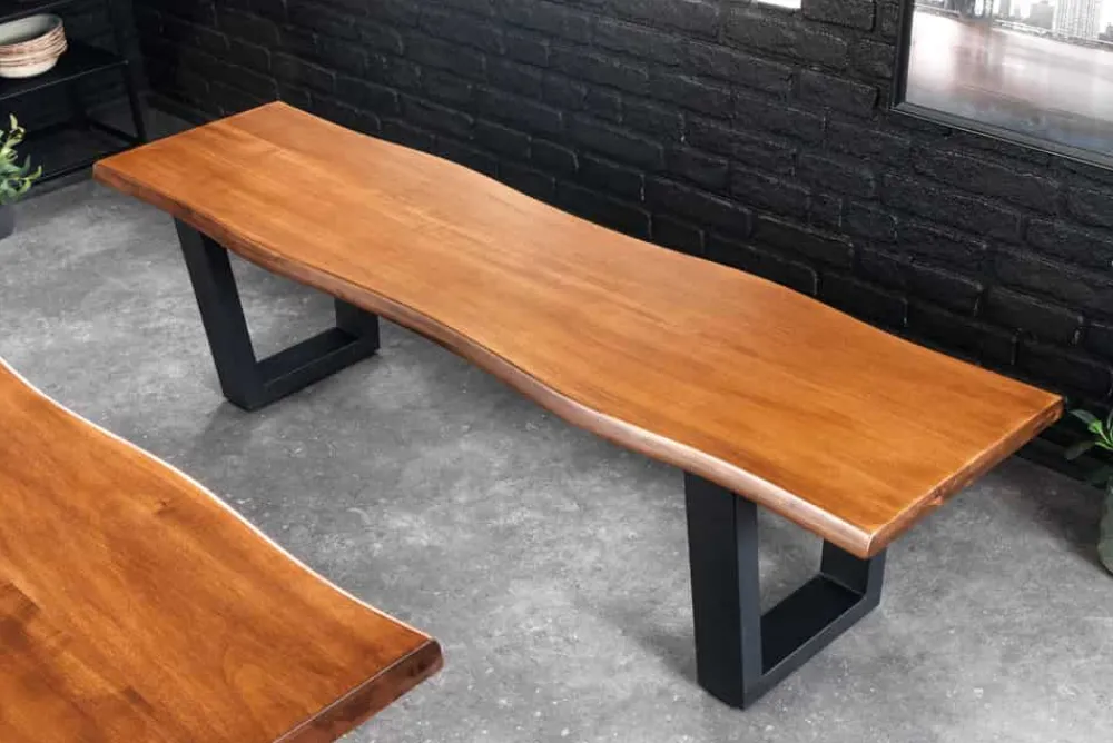 Riess-Ambiente Industrial Loft|Sitzbänke > Massive Sitzbank GENESIS 160cm braun Akazienholz schwarz Metallgestell Baumkante